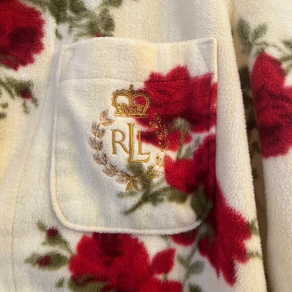 Lauren Ralph Lauren Fleece Pajama Top Small Rose Floral - Picture 4 of 11